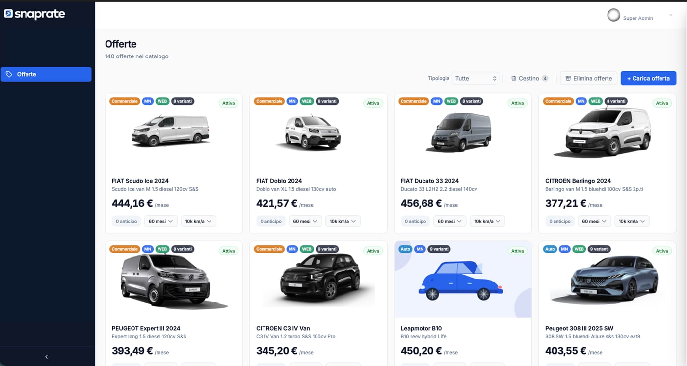 Sezione Offerte della piattaforma SnapRate